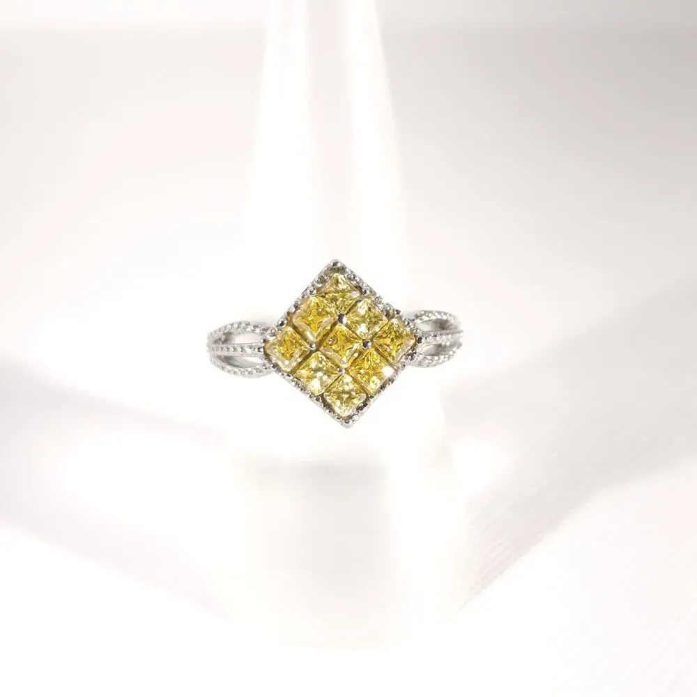 Set of Ring and Pendant Necklace Simulated Yellow Diamond with Chain SIZE 6